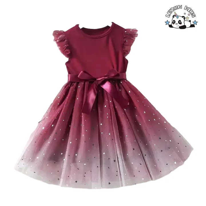 LEZONKIDS - Customizable High Quality Baby Party Princess Dress Cute Bow Girl Dress Fly Sleeve Dress